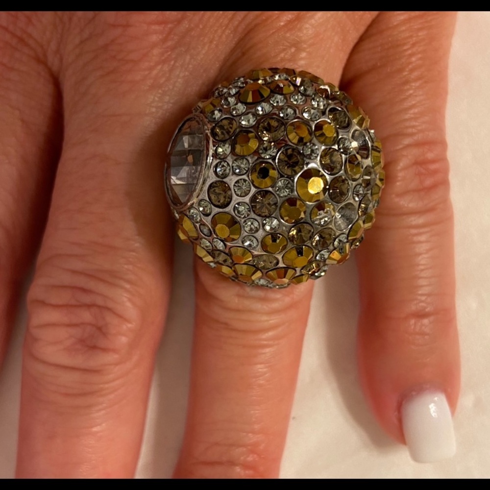 Henri Bendel Gunmetal Crystal Dome Ring Size 6